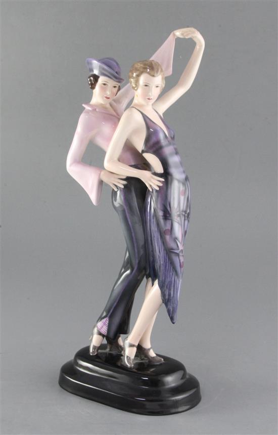 A large Art Deco Goldscheider group of two dancers, possibly based on the Dolly Sisters, height 40cm